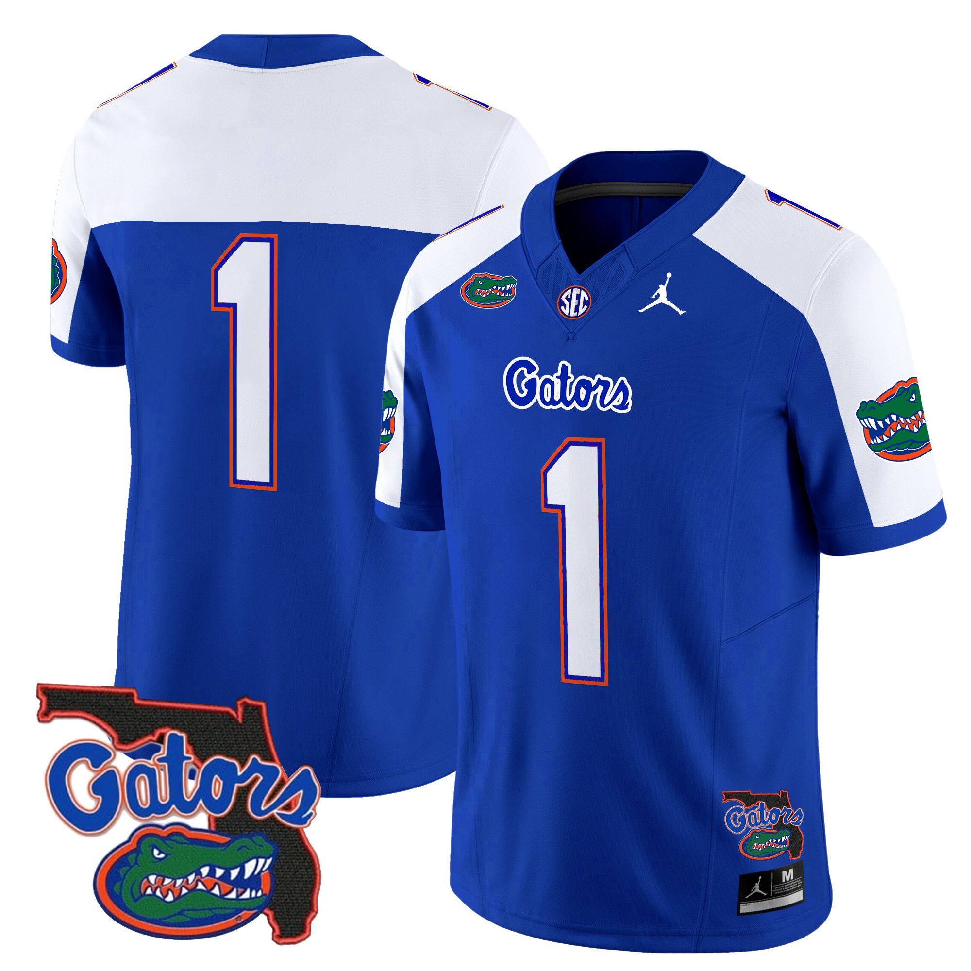 Men Florida Gators #1 No Name Blue 2024 Florida Patch Vapor Limited NCAA Jersey